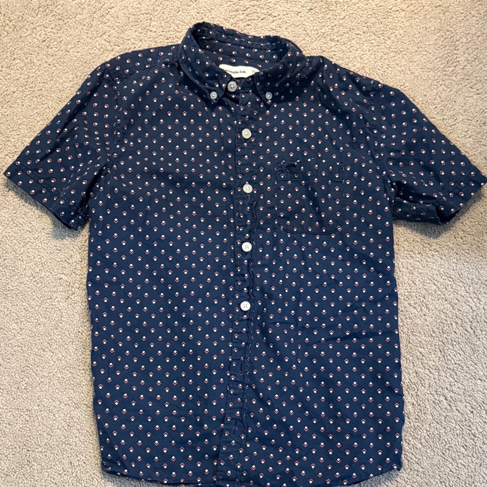 Abercrombie Kids Dark Blue Geometric Button-Up Shirt size 11-12